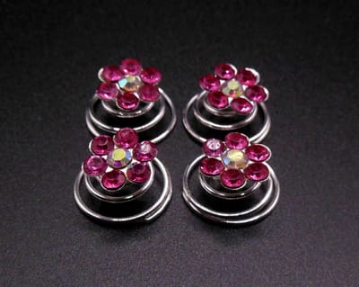 Curlies donkerroze bloem 6 blad met strass