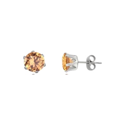 Aramat Jewels | Oorbellen | Stalen Oorstekers met Champagne Zirkonia - Rond | 8mm | | | Staal | Kinderen, Volwassenen | Verkleurd niet
