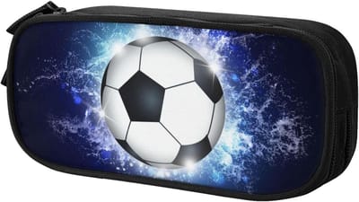 Jongens Voetbal Potlood Doos Zwart Blauw Potlood Case voor Kinderen Tieners, Grote Capaciteit Canvas Opbergzakje Marker Pen Tas Briefpapier Organisatie Bag, Draagbare Sport Reizen Opbergdoos Bureau