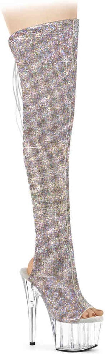 Pleaser - ADORE-3019C-RS Plateau overknee Laarzen - US 7 - 37 Shoes - Zilverkleurig