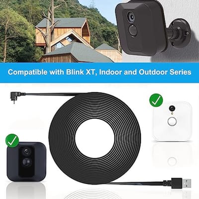 3M Micro USB Oplaadkabel met 90 Graden Hoek en Wasserdichte Adapter voor Blink XT XT2 Camera's