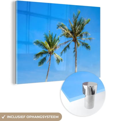 MuchoWow® Glasschilderij 40x30 cm - Schilderij acrylglas - Palm - Zomer - Tropisch - Foto op glas - Schilderijen