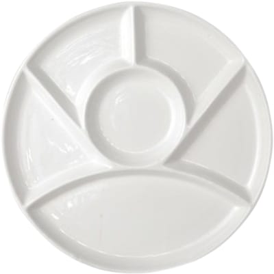 Cosy & Trendy Fondue/barbecue/gourmetbord met 6 vakjes - rond - wit - porselein - Dia 24 cm - vakjesborden