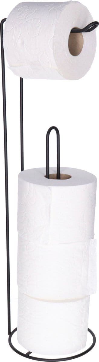 Excellent Houseware Toiletrolhouder - staand - 15 x 54 cm - zwart - metaal - wc rolhouder