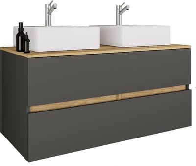 VCM 3-tlg. Doppelwaschtisch Cosila mit 2 Keramikbecken – Badschrank mit 2 Softclose-Schubladen, Maße Waschplatz Set: H. 51 x B. 111 x T. 51 cm, Cosila-A