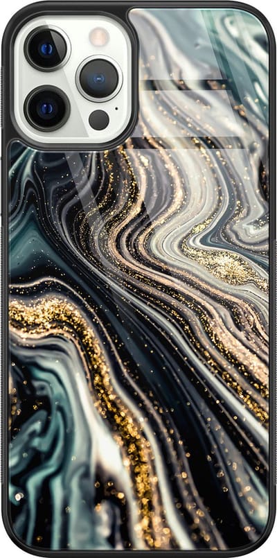 Hoesje geschikt voor iPhone 12 Pro - Marmer swirl - Luxe Glazen Hardcase - Marmer - Multi - Leuke Telefoonhoesjes