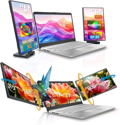 Draagbare Laptop Drievoudig Scherm - Uitbreidbaar Monitor Scherm - Multitasking Productiviteit - 2x 14.1 inch QHD IPS