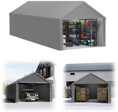 Gereedschapsschuur Gereedschapstent 4x8m (32㎡) Vouwpaviljoen UV-Bescherming Garagentent Met Zijwanden & Ventilatieopeningen Waterdicht PE Stof En Metaalframe Buiten Carport Grijs NAIZY