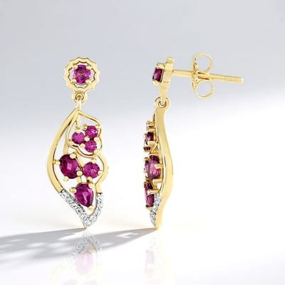 Cavill - Verguld 925 Sterling Zilver - Rhodoliet Oorbellen 1,413 ct - Witte Topaas 0,09 ct - Druppelvormig, Ovaal, Rond - Elegant & Kleurrijk