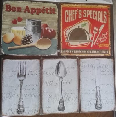 Set van 5 blikken reclame borden restaurant (set 42)  horeca blik