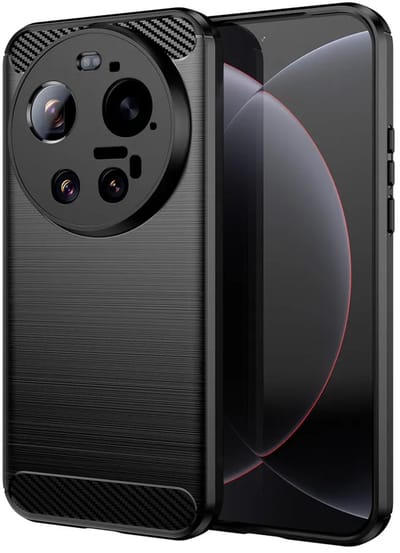 MobyDefend Hoesje - Geschikt voor Xiaomi 17 Ultra - TPU Backcover - Geborstelde Metaal & Carbon-Look - Zwart