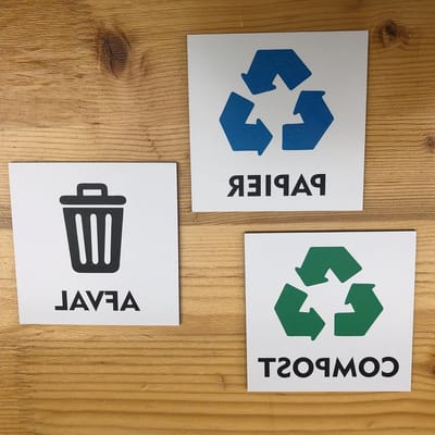 Afval Recycle Bord - Compostbord Bewegwijzering - Afval Scheiden - Weerbestendig CombiPaneel - 10 x 10 cm - Wit Groen Zwart