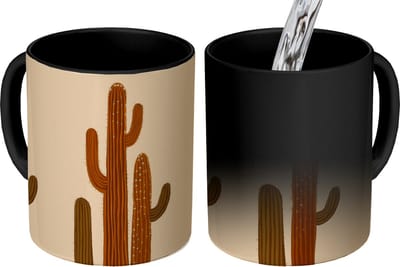 Magische Mok - Foto op Warmte Mokken - Koffiemok - Cactus - Woestijn - Zand - Bruin - Magic Mok - Beker - 350 ML - Theemok