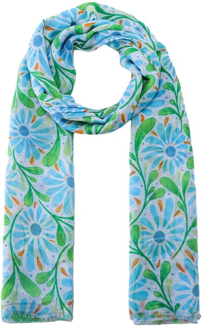Emilie scarves - sjaal - bloemenprint - lang - lichtblauw - groen
