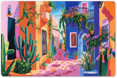 Placemats 45x30 cm - Placemat kunststof - 1 stuk - Geel - Blauw - Oranje - Huis - Borden onderleggers - Decoratie voor op tafel - Keuken tafeldecoratie accessoires - Vinyl onderlegger - Tafelversiering