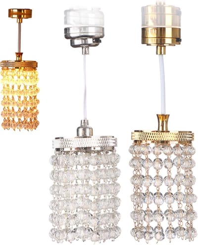 Poppenhuis Kroonluchters - Miniatuur Verlichting - Poppenhuis Decoratie - Batterij Aangedreven - 10 cm Schaal - Zilver en Goud