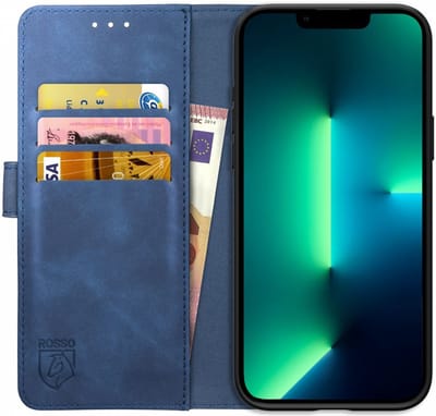 Rosso Element Book Case Wallet Hoesje Geschikt voor Apple iPhone 13 Pro Max | Portemonnee | 3 Pasjes | Magneetsluiting | Stand Functie | Blauw