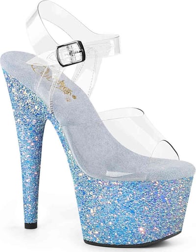 Pleaser - ADORE708LG Sandaal met enkelband, Paaldans schoenen - US 7 - 37 Shoes - Blauw/Transparant