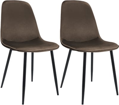 CLP Maryam Set van 2 eetkamerstoelen - klassiek - met rugleuning - zwart metalen frame - belastbaar tot 150 kg - Fluweel/bruin