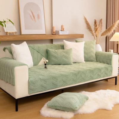Effen Kleur 2 /3 Zits Pluche Bankhoes Antislip Dikke Zittinghoes Voor Bank Relaxfauteuil Meubelhoes Dropshipping Cushion cover45x45cm groen