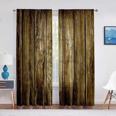 2 Panelen Houten Deur Bedrukte Gordijn Semi-verduisterend Gordijn voor Slaapkamer Woonkamer Plafondhoog Raam Tunnelzak Woondecoratie 100W130H(CM)40x51in&rod pocket brown