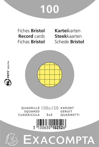 Exacompta 40x Pak 100 steekkaarten onder krimpfolie - Bristol geruit 5x5 niet geperforeerd 74x105mm - Geassorteerd - 10252E