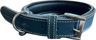 Lavida Home Honden Halsband - Leer - Hoge Kwaliteit- Echt Leer Halsband- Handgemaakt -M-(40 x 54cm) 3cm - Marineblauw