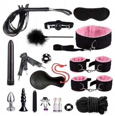 Oneay BDSM bondage 19-delige set, hoogwaardige seksspeelgoedset voor stellen, SM-set voor volwassenen, anale inserter voor man en vrouw, penisring, handboeien bondage SM-set, seksspeelgoed