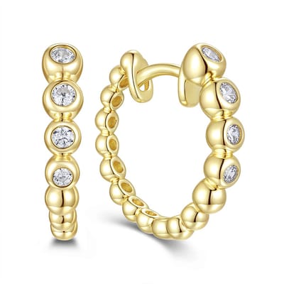 New Bling 9NB-1744 – Oorringen met Zirkonia - 925 Zilver - Goudkleurig - 13,5 mm - Dames Oorbellen