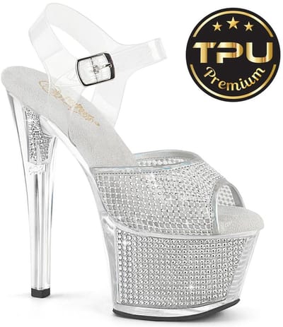 Pleaser - SKY308PREMRSNT Sandaal met enkelband - US 6 - 36 Shoes - Zilverkleurig