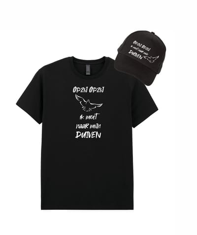 Mijncadeautje - Voordeel Cadeauset - T-shirt van 100% katoen en Pet van 100% dik geborsteld katoen - Opzij naar mijn Duiven - T-shirt maat S