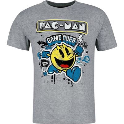Pac-Man - Gaming T-shirt - Stencil Art - S tot XXL - voor Mannen - grijs gemêleerd