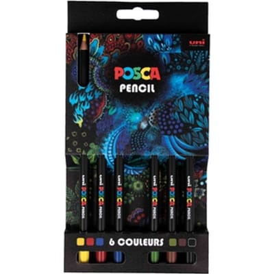 Posca Pastel - kleurpotloden - Penselenset - 6 kleuren - Voor verschillende ondergronden