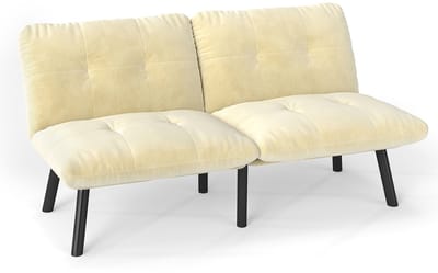 beige, opvouwbaar modern sofa-bed – 2-zits futonbank met slaapfunctie, ruimtebesparend gastenbed