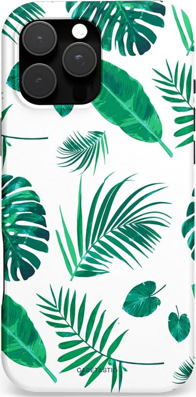 Casetastic Hoesje Geschikt voor Apple iPhone 16 Pro Max Magsafe - Stijlvolle Beschermende Duo-layer Case - Groene Witte Jungle Bladeren Print
