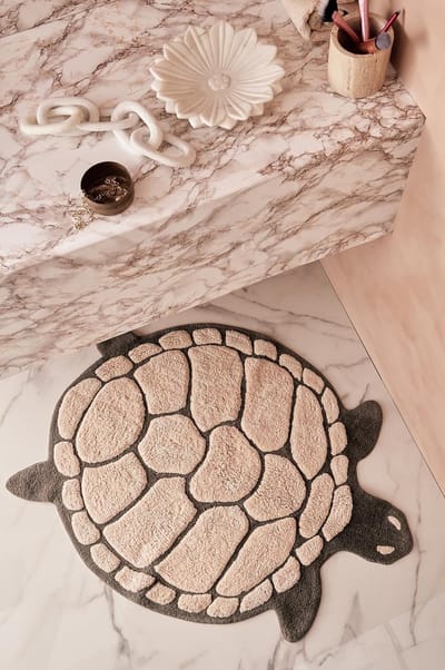 Thuis Luie Badmat in de Vorm van een Schildpad Staycation Collectie, Decoratie voor de Badkamer, Duurzaam Katoen, Oeko-Tex® Standard 100 Gecertificeerd - Roze, 75 x 98 cm