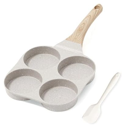 Omeletpan met 4 gaten - Eierpan koekenpan - Ontbijt bereiden - Antiaanbak granietcoating - 23 x 23 cm - Beige