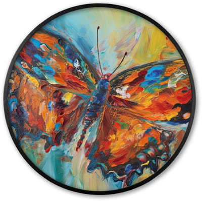 Poster in lijst Rond - Fotolijst 60x60 cm - Posters - Vlinder - Kleuren - Kunst - Schilderij - Ronde posterlijst zwart - Decoratie - Wanddecoratie woonkamer - Muurdecoratie slaapkamer
