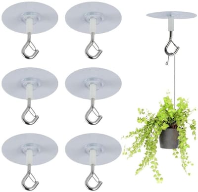 Zelfklevende plafondhaken - 6 stuks - Wandhaken met zekering - Zonder boren - 6.5Cm - Ophanghaak - Professionele Plafondhaak - voor badkamer, keuken, kantoor, planten