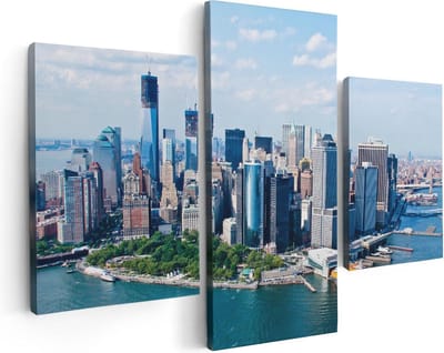 Artaza Canvas Schilderij Drieluik New York Als Een Eiland Vanuit De Lucht - 90x60 - Foto Op Canvas - Canvas Print