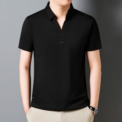 Zomer Jeugd Business Casual Hoge Elasticiteit Halve Mouw POLO Shirt IJszijde Naadloos V-hals Korte Mouw Heren T-shirt XXXXL black