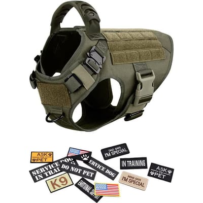 Militair Groot Hondentuig Halsband Riem Tassen Patches Set Huisdier Mechelse Herder Trainingsvesten Tactische Hondentuigen Accessoires (as the picture,S) black