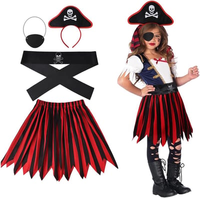Piratenkostuum voor Kinderen Meisjes met 4 Stukken Accessoires, Perfect voor Verkleedpartijen, Carnaval en Halloween Feesten