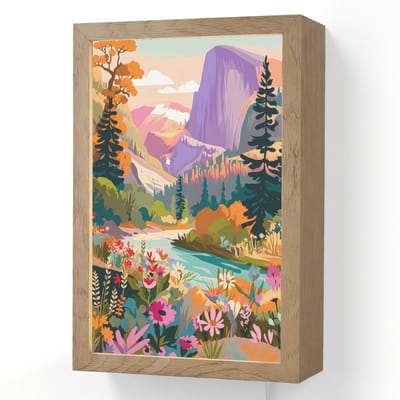Wandlamp 20x30 cm - Oplaadbaar - Rivier - Vallei vol bloemen - Levendig - Wandlampen binnen woonkamer - Slaapkamer lamp met kabel - Decoratieve nachtlamp - Vloerlamp snoer