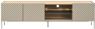 Vente-unique Tv-meubel met 3 deuren en 2 vakken met leds van MDF en getint gehard glas - Beige en licht naturel - TASIBA