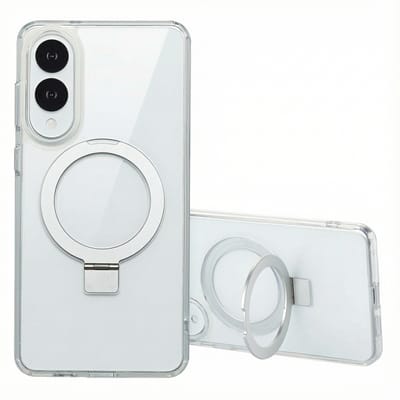 Accezz Hoesje - Geschikt voor Samsung Galaxy S25 Edge - Ring Stand Backcover met Magnetische Ring - Transparant