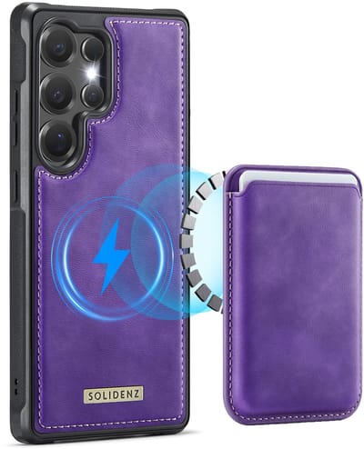 Solidenz Luxe Wallet geschikt voor Samsung Galaxy S25 Ultra hoesje - Magnetische Pasjeshouder - Geschikt voor MagSafe - Schokbestendig - Paars