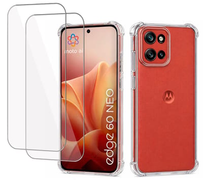 ChiGuard Hoesje & 2x Screenprotector geschikt voor Motorola Edge 60 Neo Hoesje Screenprotector - Gehard Glas Cover + Shock Proof Case – Transparant