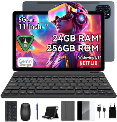 TABWEE Tablet - T90 Gemini AI Tablet - 24GB RAM - 128GB ROM - 8000 mAh - 11 Inch - Android 16 - Met Toetsenbord(QWERTY) - Hoes - Stylus - Muis - Grijs