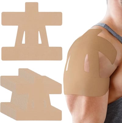 10 stuks kinesiologietape schouder voorgeknipt – kinesiotape schouder sporttape tegen schouderpijn, waterdicht en ademend - elastische tape voor ondersteuning en herstel - Beige